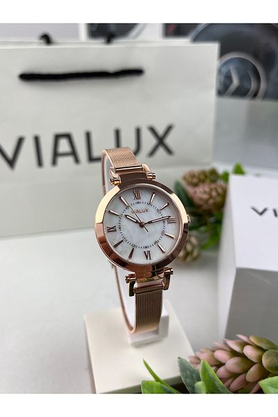 Vialux Rose Gold Elegant Women's Wristwatch Straw Cord 5 Atm Waterproof