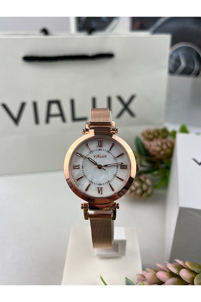 Vialux Rose Gold Elegant Women's Wristwatch Straw Cord 5 Atm Waterproof