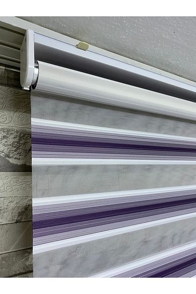 PERDECİNİZ Purple White Transitional Narrow Pleat Zebra Roller Blinds (Skirt Part Plain)