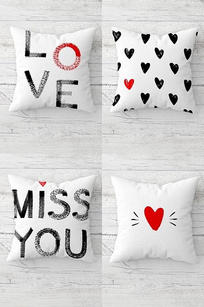 on the clouds Set de huse de pernă pentru scaun cu tematică Miss You Love Lover cu fermoar ascuns (4 buc)