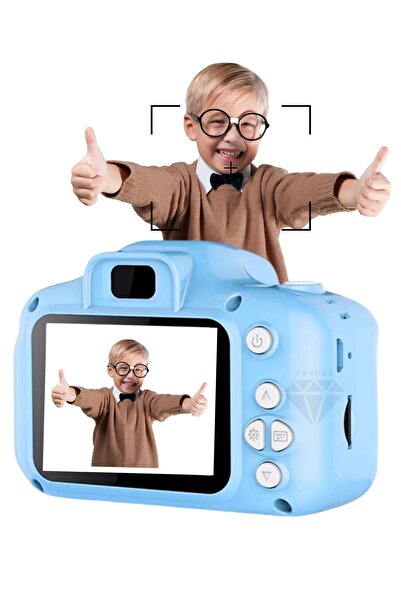 Favors Çocuklar Için Mavi Dijital Fotoğraf Makinesi Fotoğraf Ve Video Çeken M...