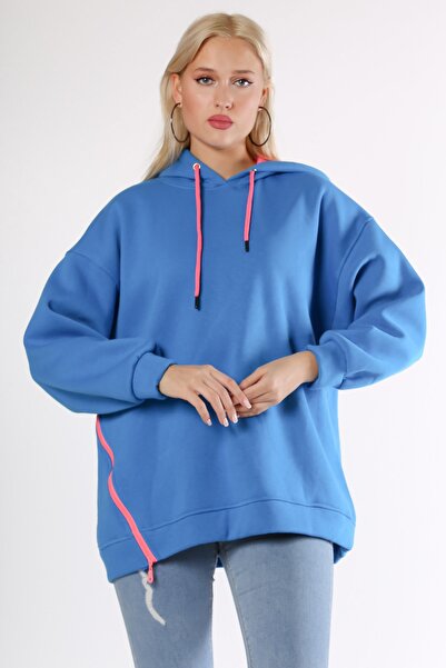 Chiccy Blue Hooded Long Sleeve Zipper Knitted Sweatshirt