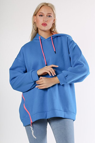 Chiccy Blue Hooded Long Sleeve Zipper Knitted Sweatshirt