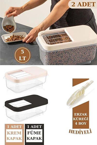 Flosoft 2 Adet Un Bakliyat Erzak Saklama Kabı Deterjan Kutusu 5lt Ve Erzak Küreği