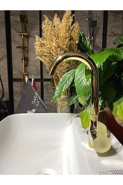 İSAOĞLU YAPI Gold Sink Faucet Gold Sink Faucet High Model Functional Shiny Gold Faucet