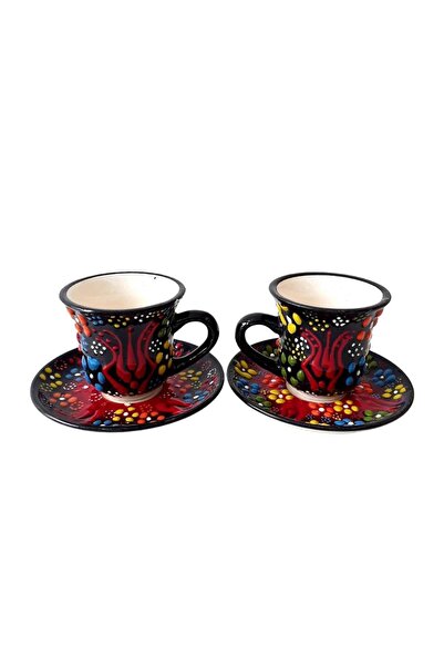 kapadokyahediyelik Tile Embossed Patterned Double Turkish Coffee Set