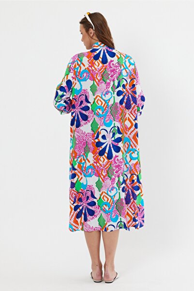 Denismoda Φόρεμα με μακρυμάνικο έθνικ μοτίβο Judge Collar