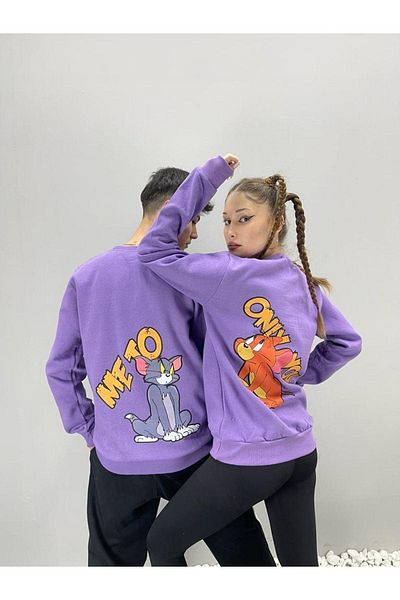 Black Sokak Blacksokak Unisex Purple Mee To Printed Crew Neck Lover Combination Set of 2