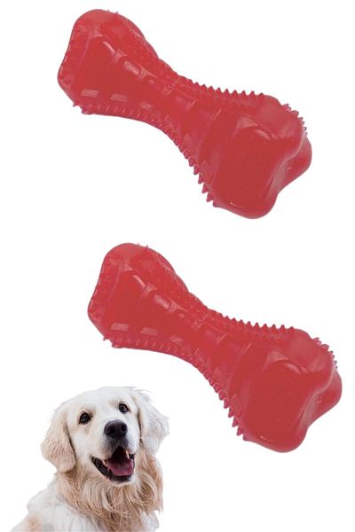 Buffer ®   2Pcs Plastic Dumbell for Dogs - Teeth Scratching Toy with Serrated Structure