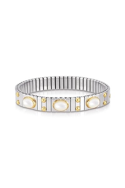 NOMİNATİON Extensıon Bracelet (m) In Stainless Steel With 18k Gold And 3 Stones (012_whıte Mother Of Pearl)