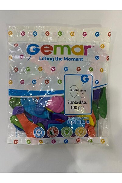 Numaca Gemar Standart 19cmx7 Karışık Renkli Balon 1 Paket=100adet