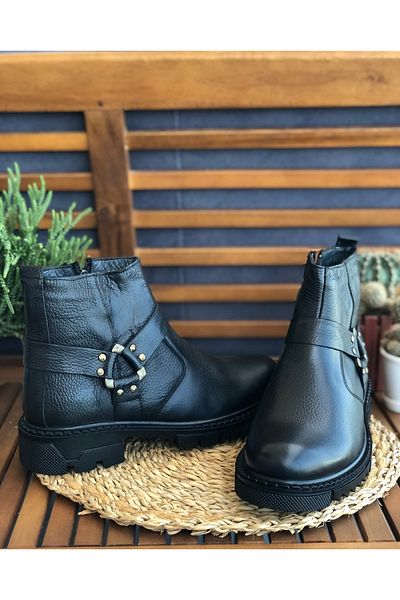 Skoonpa Genuine Leather and Fur Inside Zippered Black Men's Boots