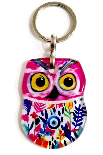 Mixperi Owl Keychain in Pink Colored Fusion Glass Material Gift Box