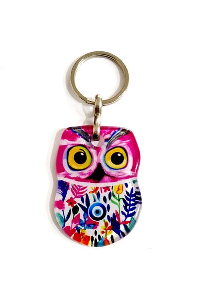 Mixperi Owl Keychain in Pink Colored Fusion Glass Material Gift Box