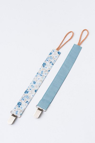 MyVera Indigo Flower - Indigo Blue Pacifier Strap Set - Pacifier Chain Set of 2 - 100% Cotton Fabric