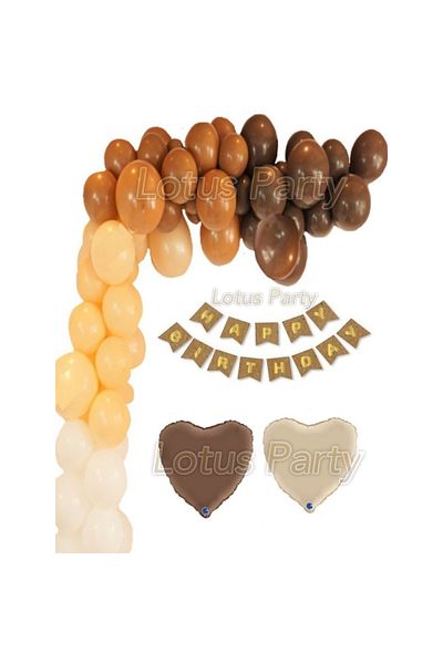 LOTUS PARTY 50 Pieces Bohemian Balloon Chain Set (Bohemian Heart Balloon - Happy Kraft Text - Brown Balloon)