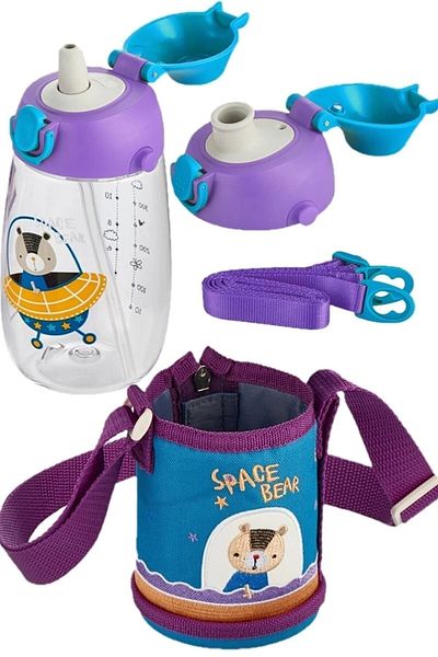 Uzspace 700 Ml - Μεγάλο μέγεθος - Θήκη 2 ξεχωριστά καπάκια Tritan μπουκάλι νερού με καλαμάκια/χωρίς καλαμάκια
