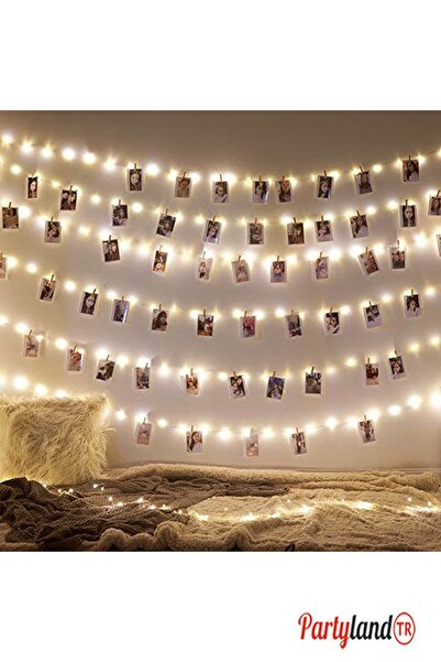PartylandTR Peri Led Işık 5 Metre Sarı Gün Işığı Pilli 25 Adet Küçük Mandal