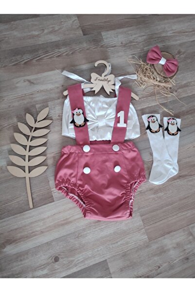 Feriatolye El yapımı Kız Bebek Romper Penguen Konsepti Pasta Patlatma Kostümü