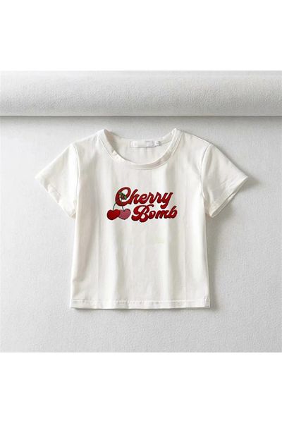 Touz zolid φορούν Cherry Bomb Printed White Crop