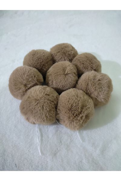 damlakids 12Pcs 7cm Rabbit Fur Furry Pompom Pon Pon Keychain Beanie Hat Slippers Car Ornament Camel