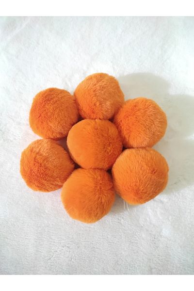 damlakids 12 Pieces 7 cm Rabbit Furry Pompom Beanie - Keychain Ornament Orange Car Slippers