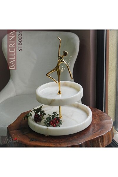 MÜKEMEL Zarif İki Katlı Mermer Tepsi, Altın Balerin Figürü ile – Takı, Tatlı ...