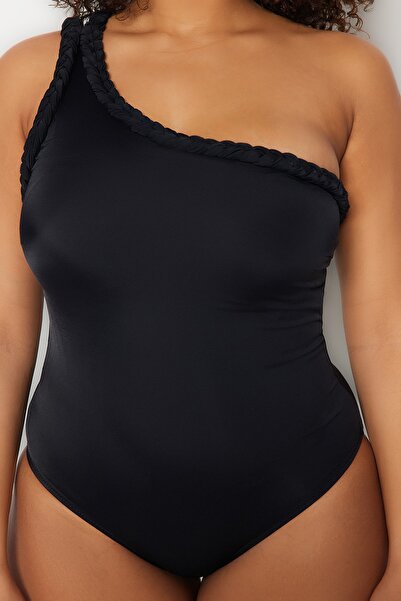 Trendyol Curve One Shoulder Macrame Swimsuit - Black Tbbss23Am00028