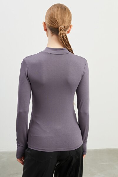 Ladima Women's Gray Finger Detailed Bodysuit