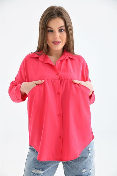 VOLT CLOTHİNG Cămașă oversize pentru femei cu buzunare frontale
