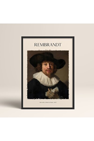 HOMEPACK Rembrandt Bărbat cu cadru negru cu o foaie de muzică Pictură de artă...