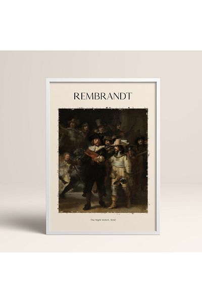 HOMEPACK Μοντέρνα ζωγραφική τέχνης Rembrandt The Night Watch με λευκό πλαίσιο