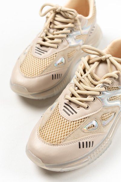 MASSOLE Beige Lace Transparent Sole Hologram Detailed New Season Style Women's Sports Shoes