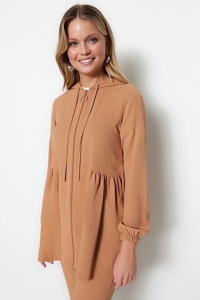 Trendyol Modest Teve kapucnis cipzáras szőtt aerobin kardigán-nadrág szett TCTSS23US00094