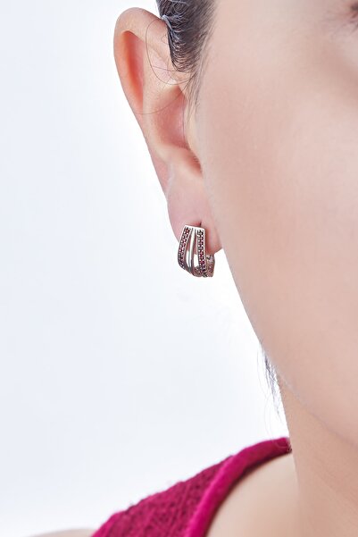 Omorfi Silver Garnet Taşlı (LAL TAŞI) 925 Ayar Gümüş Klasik 2 Yollu Küpe