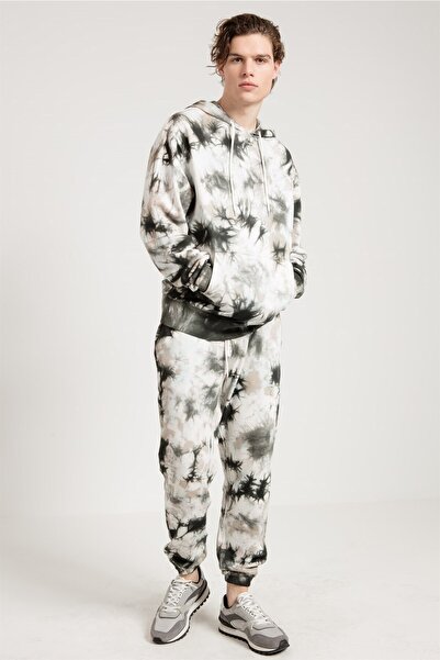 JAHR MARC Batik Yıkamalı Gri Oversize Erkek Kapüşonlu Sweatshirt