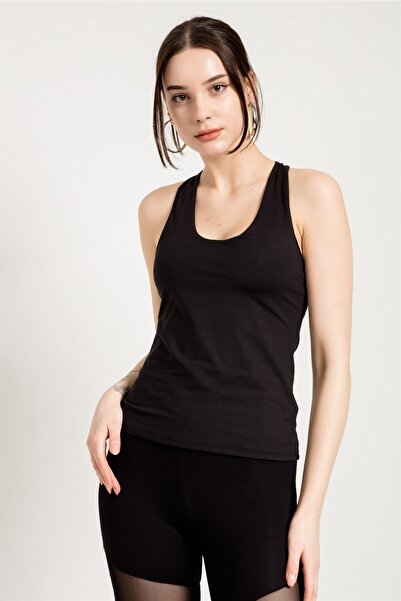 JAHR MARC Spor Sütyenli Sırt Dekolteli Siyah Atlet