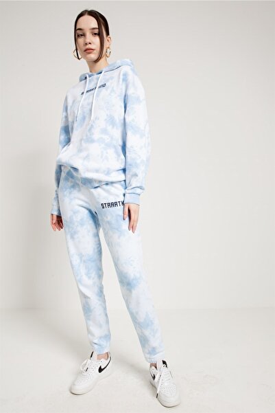 JAHR MARC Batik Yıkamalı Mavi Oversize Kadın Sweatshirt