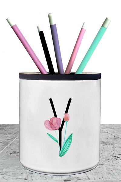 yhfoto حاملة أقلام بورسلين مع حرف Y - AXx230