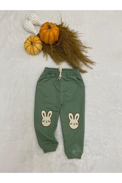 bebekcee Baby Girl Rabbit Patterned Sweatpants Water Green Children's Trousers
