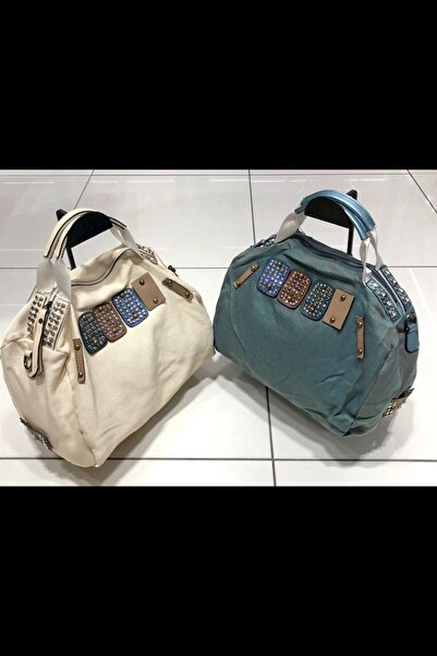 Sentt Büyük Boncuklu Kot Kumaş Çanta