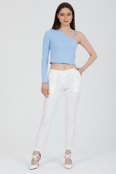 MD trend Women's Ecru Double Pocket Classic Fabric Trousers