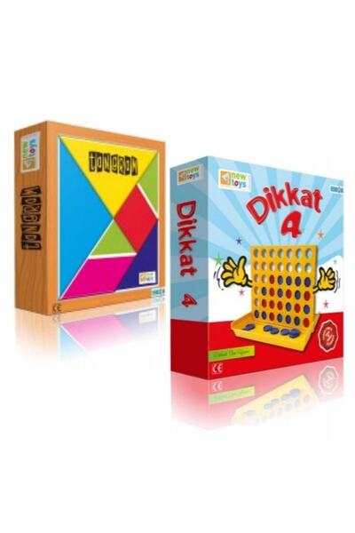 NewToys Dikat 4 Ve Tangram, Dikat 4 Oyunu, Renkli Tangram, Hedef 4, 7'li Tang...
