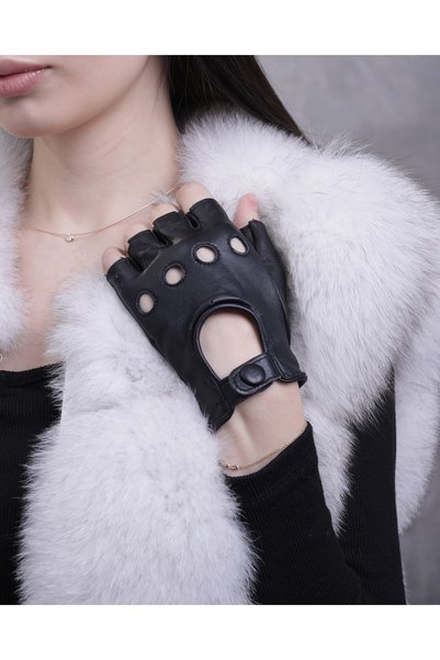CE-YIL DERİ ÜRÜNLERİ Women's Cut Finger Genuine Leather Gloves