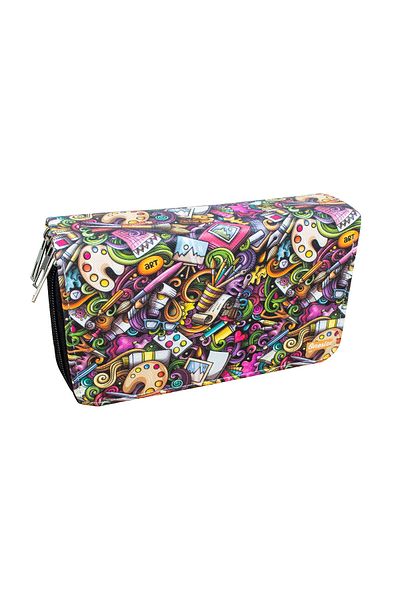 OneSize Pencil Case Art Cute Themed Vegan Leather Three Compartments (Pencil Holder)