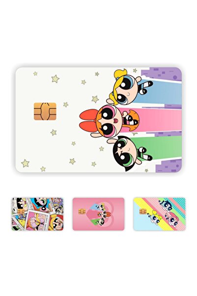 esticker 4 قطع من ملصقات Powerpuff Girls لتغطية البطاقات ملصق بطاقة 005