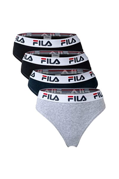 FILA Damen String, 4er Pack - Logo-Bund, Cotton Stretch, einfarbig