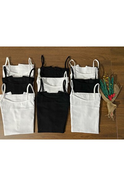 ParisTrend Women's Black and White 9-Piece Rope Strap Lycra Combed Cotton