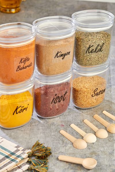 FBZhome Luxury Spice Set with 6 Spoons Mica Jar Storage Container (400 ML SPICE JAR SET)
