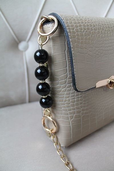 Emtory Home Black Beaded Stone Detailed Gold Spring Bag Strap Extender Accessory